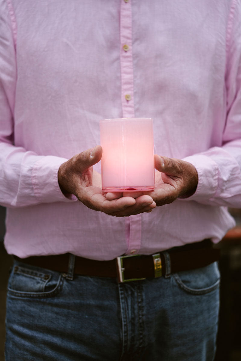 Kerzenhalter 'Silky' aus Glas, rosa